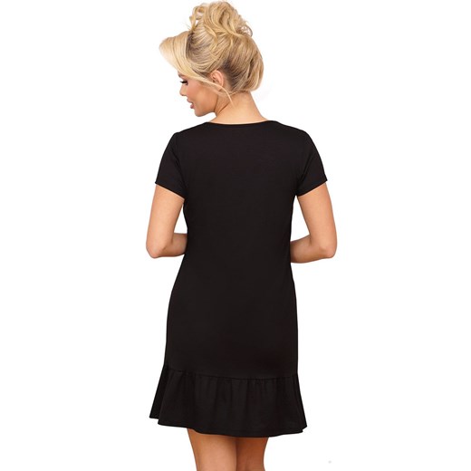 Bawełniana koszula nocna z falbanką czarna Pantera, Kolor czarny, Rozmiar S, Donna ze sklepu Intymna w kategorii Koszule nocne - zdjęcie 173965174