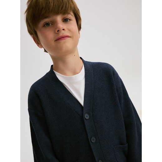 Reserved - Strukturalny kardigan z kieszeniami - granatowy Reserved 152 (11 lat) Reserved