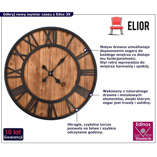 Drewniany wiszący zegar retro 60 cm - Edox 3X Elior One Size Edinos.pl