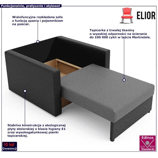 Sofa amerykanka szary + grafit - Dayton 3X Elior One Size Edinos.pl promocyjna cena