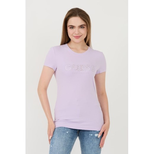 GUESS Lawendowy t-shirt Sangallo Tee, Rozmiar XL ze sklepu outfit.pl w kategorii Bluzki damskie - zdjęcie 173970170