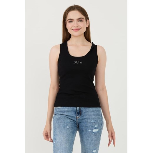 KARL LAGERFELD Czarny top Logo Rib Tank, Rozmiar L ze sklepu outfit.pl w kategorii Bluzki damskie - zdjęcie 173970304
