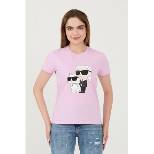 KARL LAGERFELD Lawendowy t-shirt Ikonik 2.0, Wybierz rozmiar L ze sklepu outfit.pl w kategorii Bluzki damskie - zdjęcie 173970331