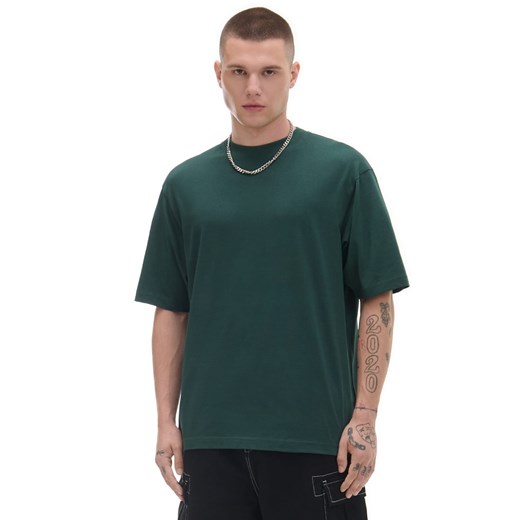 Cropp - Ciemnozielony t-shirt comfort - zielony Cropp XL Cropp