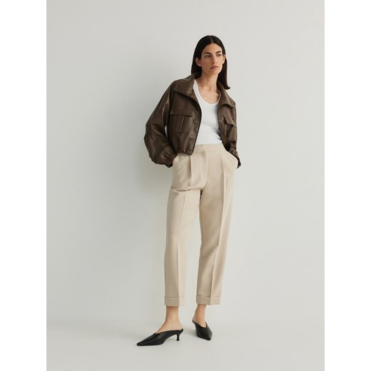 Reserved - Spodnie z mankietami - beżowy Reserved S Reserved okazyjna cena