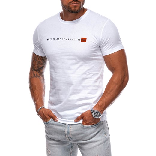 T-shirt męski z nadrukiem 1974S - biały ze sklepu Edoti w kategorii T-shirty męskie - zdjęcie 173973523