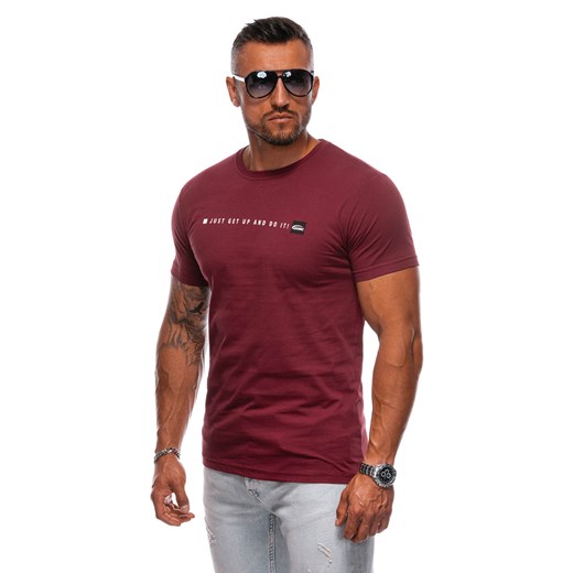 T-shirt męski z nadrukiem 1974S - ciemnoczerwony ze sklepu Edoti w kategorii T-shirty męskie - zdjęcie 173973571