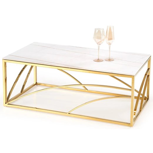 Złota ława glamour z blatem bialy marmur - Cristal 2X Elior One Size Edinos.pl