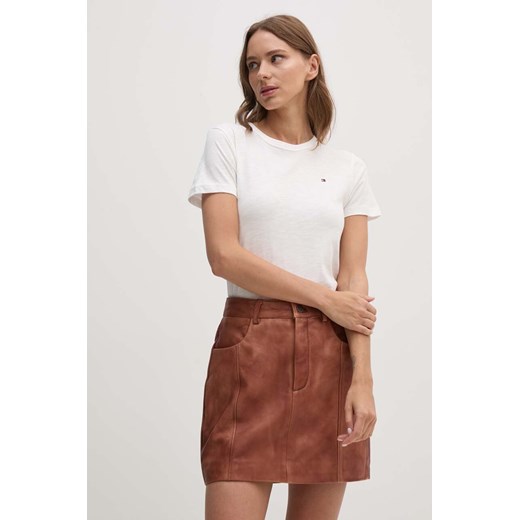Tommy Hilfiger t-shirt bawełniany damski kolor beżowy WW0WW37857 ze sklepu ANSWEAR.com w kategorii Bluzki damskie - zdjęcie 173975192