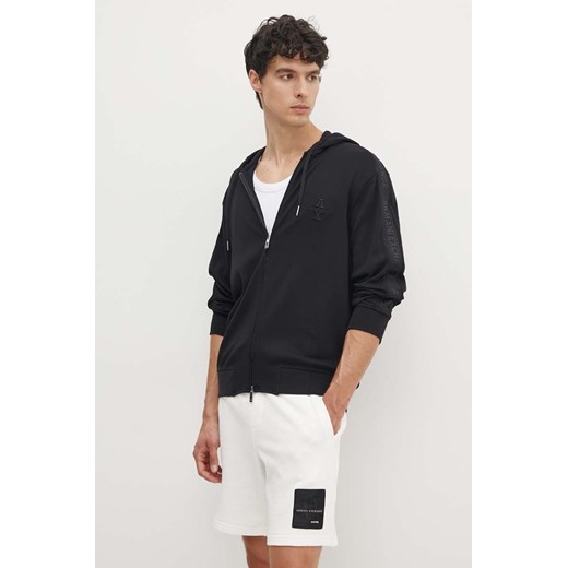 Armani Exchange bluza męska kolor czarny z kapturem z aplikacją 6DZMLC ZJNNZ ze sklepu ANSWEAR.com w kategorii Bluzy męskie - zdjęcie 173975252