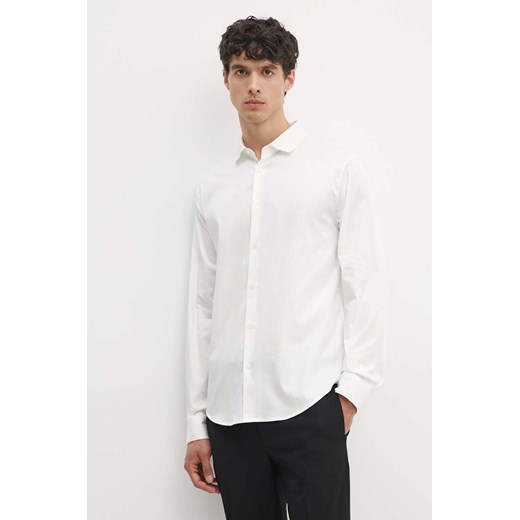 Armani Exchange koszula męska kolor beżowy regular z kołnierzykiem klasycznym 6DZCL6 ZN10Z ze sklepu ANSWEAR.com w kategorii Koszule męskie - zdjęcie 173975262