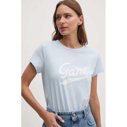 Gant t-shirt bawełniany damski kolor niebieski 4200482 ze sklepu ANSWEAR.com w kategorii Bluzki damskie - zdjęcie 173975612