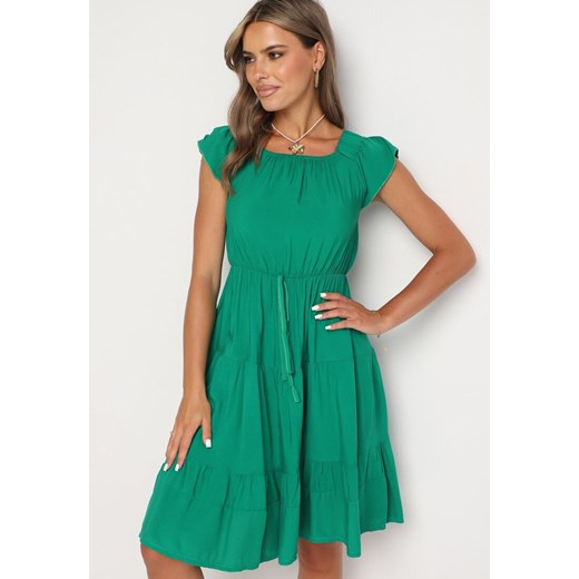 Zielona Rozkloszowana Sukienka w Hiszpańskim Stylu z Gumką w Pasie Yemvia ze sklepu Born2be Odzież w kategorii Sukienki - zdjęcie 173976072