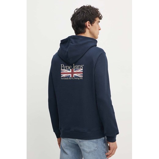 Pepe Jeans bluza bawełniana SEDRIC P męska kolor granatowy z kapturem z nadrukiem PM582710 ze sklepu ANSWEAR.com w kategorii Bluzy męskie - zdjęcie 173983561