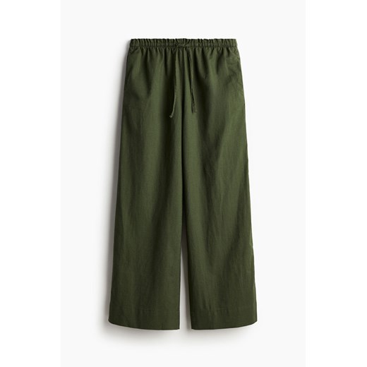 H & M - Szerokie spodnie z domieszką lnu - Zielony ze sklepu H&M w kategorii Spodnie damskie - zdjęcie 173984974