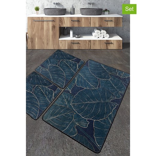 Colourful Cotton Dywaniki łazienkowe (3 szt.) w kolorze ciemnozielonym ze sklepu Limango Polska w kategorii Akcesoria łazienkowe - zdjęcie 173987201