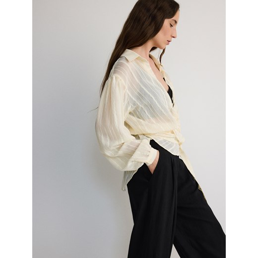 Reserved - Lniane spodnie z wysokim stanem - czarny Reserved L Reserved