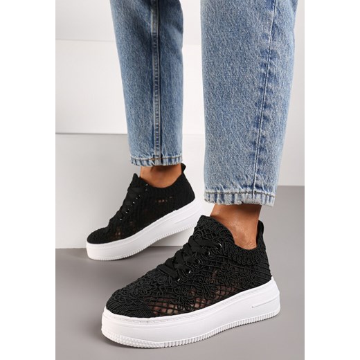 Czarne Sneakersy na Platformie przed Kostkę z Cholewką z Ażurowym Zdobieniem Ebivara ze sklepu renee.pl w kategorii Buty sportowe damskie - zdjęcie 173989260