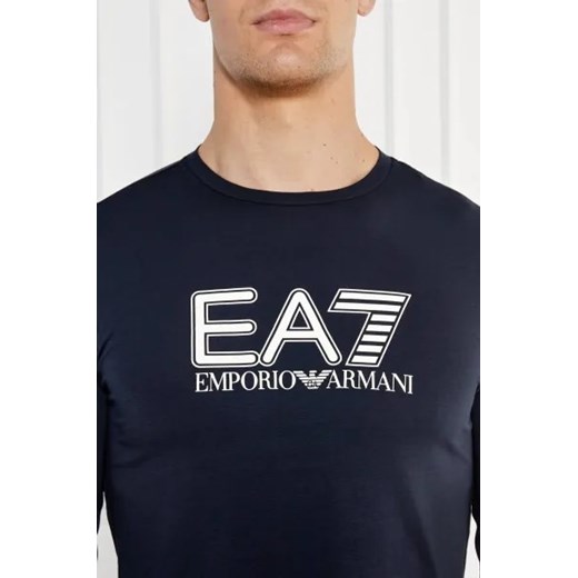 T-shirt męski granatowy Emporio Armani z napisami z długimi rękawami 
