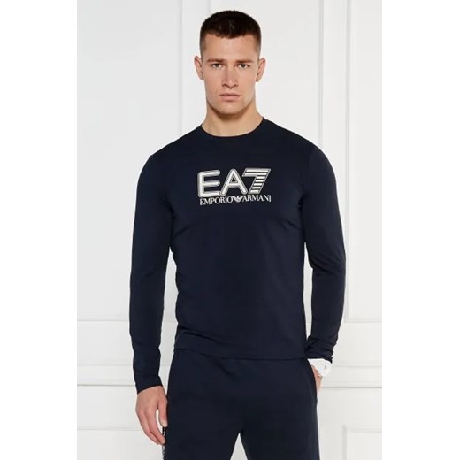 T-shirt męski granatowy Emporio Armani z napisami z długimi rękawami 