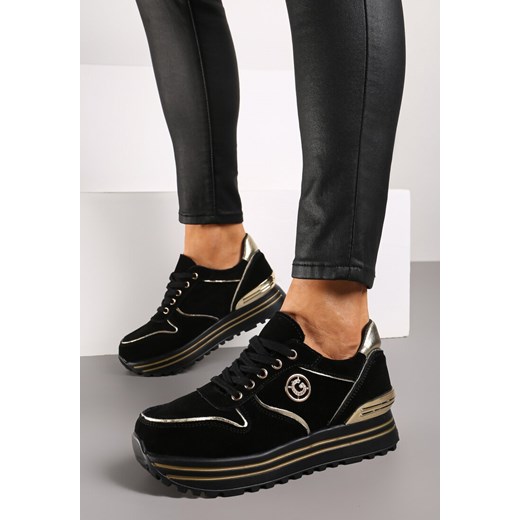 Czarne Sneakersy na Grubej Podeszwie z Wkładką ze Skóry Naturalnej Boza ze sklepu born2be.pl w kategorii Buty sportowe damskie - zdjęcie 173990750