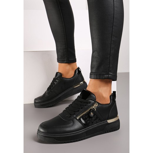 Czarne Sneakersy z Ozdobnym Suwakiem Euphros ze sklepu born2be.pl w kategorii Buty sportowe damskie - zdjęcie 173990804