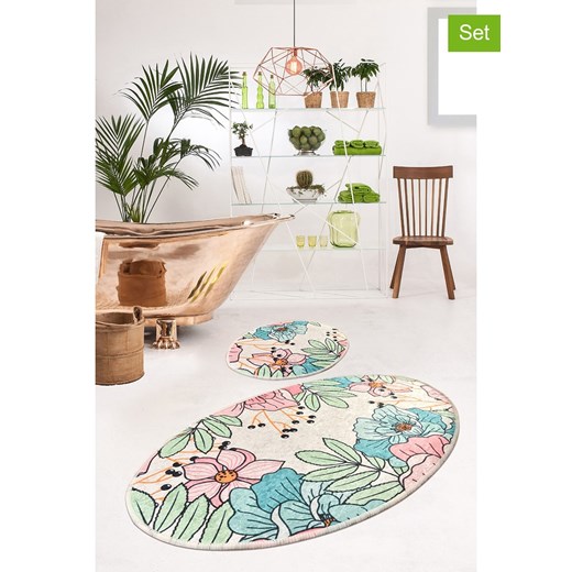 Colourful Cotton Dywaniki łazienkowe (2 szt.) &quot;Spring&quot; w kolorze kremowym ze wzorem ze sklepu Limango Polska w kategorii Akcesoria łazienkowe - zdjęcie 173992002