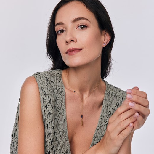 Naszyjnik srebrny krawatka z niebieskim szkłem - piórko - Night Sky Night Sky - Biżuteria Yes One Size YES.pl