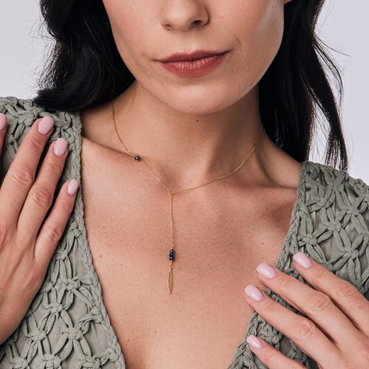 Naszyjnik srebrny krawatka z niebieskim szkłem - piórko - Night Sky Night Sky - Biżuteria Yes One Size YES.pl