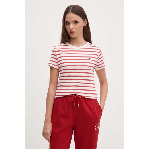 Tommy Hilfiger t-shirt bawełniany damski kolor czerwony WW0WW37857 ze sklepu ANSWEAR.com w kategorii Bluzki damskie - zdjęcie 173998281