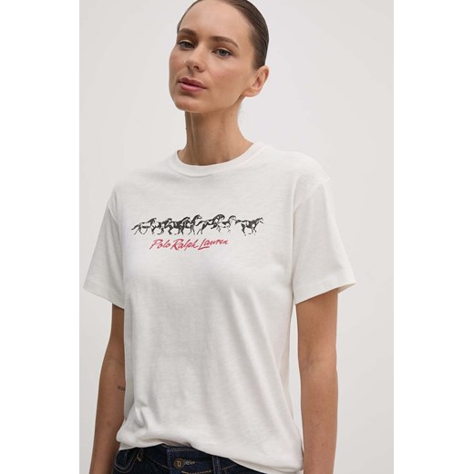 Polo Ralph Lauren t-shirt bawełniany damski kolor beżowy 211941186 ze sklepu ANSWEAR.com w kategorii Bluzki damskie - zdjęcie 173998781