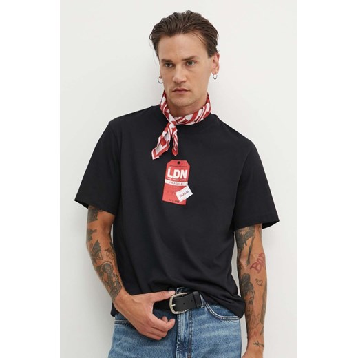 HUGO t-shirt bawełniany męski kolor czarny z nadrukiem 50516738 ze sklepu ANSWEAR.com w kategorii T-shirty męskie - zdjęcie 173998873
