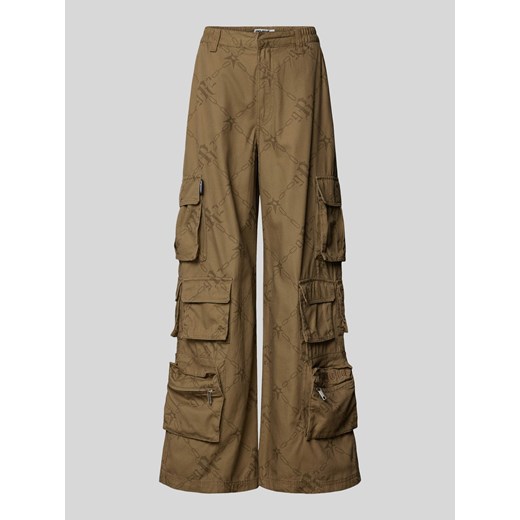 Spodnie cargo z szeroką nogawką i wyhaftowanym logo ze sklepu Peek&Cloppenburg  w kategorii Spodnie damskie - zdjęcie 173999364