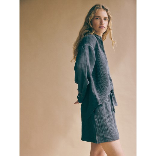 Reserved - Koszula oversize z bawełnianego muślinu - ciemnozielony Reserved S Reserved