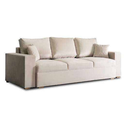 Beżowa welurowa sofa 3-osobowa z funkcją spania - Arca ze sklepu Edinos.pl w kategorii Sofy i kanapy - zdjęcie 174007802