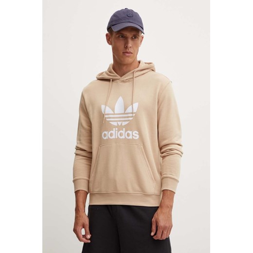adidas Originals bluza bawełniana męska kolor beżowy z kapturem z nadrukiem IZ2359 ze sklepu ANSWEAR.com w kategorii Bluzy męskie - zdjęcie 174008344