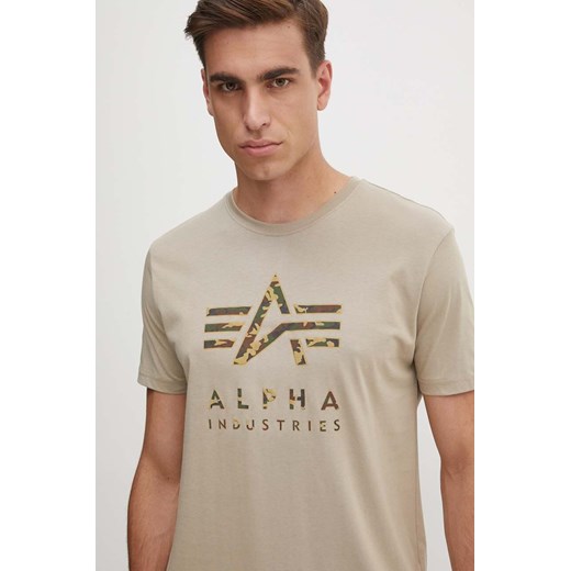 Alpha Industries t-shirt bawełniany męski kolor beżowy z nadrukiem 146506 ze sklepu ANSWEAR.com w kategorii T-shirty męskie - zdjęcie 174008941