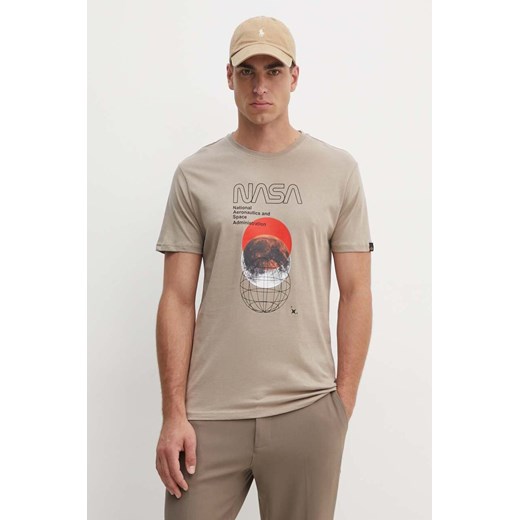 Alpha Industries t-shirt bawełniany męski kolor beżowy z nadrukiem 146510 ze sklepu ANSWEAR.com w kategorii T-shirty męskie - zdjęcie 174008951