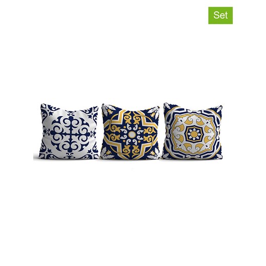 ABERTO DESIGN Poduszki (3 szt.) w kolorze granatowo-biało-żółtym - 43 x 43 cm ze sklepu Limango Polska w kategorii Poduszki dekoracyjne - zdjęcie 174011444