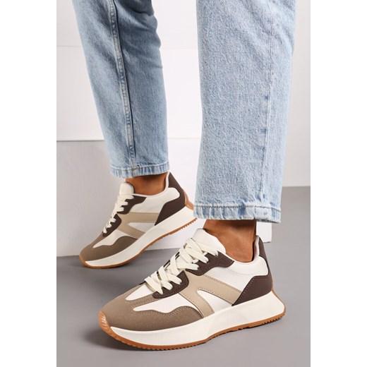 Brązowe Sneakersy na Płaskiej Podeszwie z Geometryczną Wstawką Sewla ze sklepu renee.pl w kategorii Buty sportowe damskie - zdjęcie 174012652