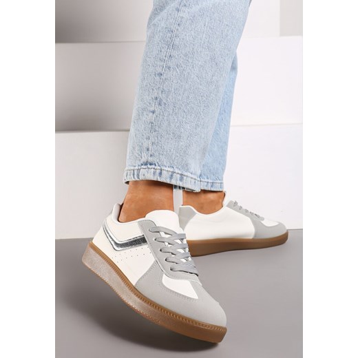 Białe Sneakersy na Grubej Podeszwie z Ozdobnymi Wstawkami Galivia ze sklepu born2be.pl w kategorii Buty sportowe damskie - zdjęcie 174013114