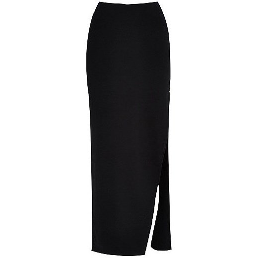 Black zip side split maxi skirt river-island  Długie spódnice