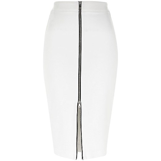 White silver zip front pencil skirt river-island  