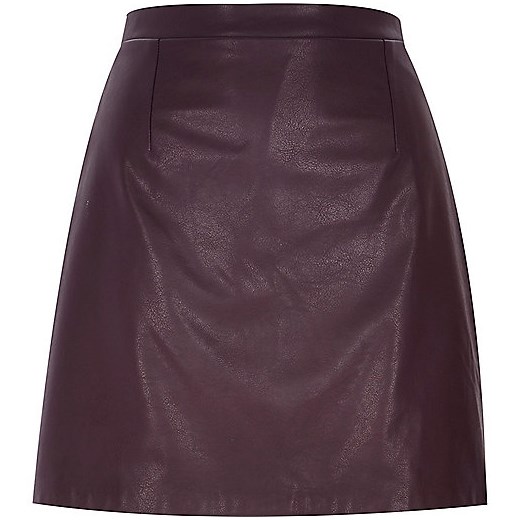Dark purple raw hem leather-look skirt river-island  