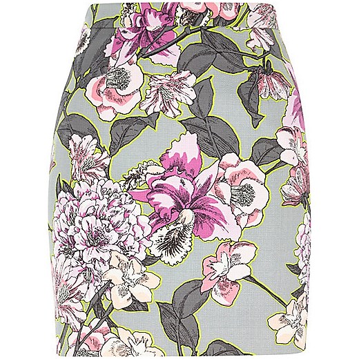 Grey floral pink mini skirt river-island  Mini spódniczki