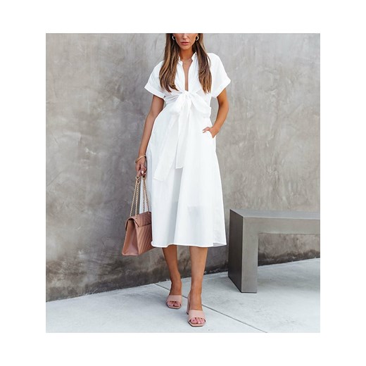 Sukienka La Angels biała midi z krótkimi rękawami 
