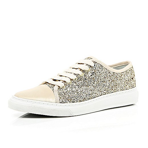 Gold lace up glitter trainers river-island  