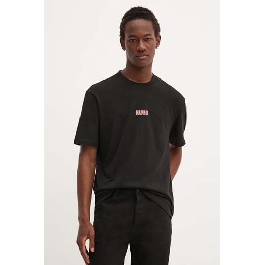 HUGO t-shirt bawełniany męski kolor czarny z nadrukiem 50519714 ze sklepu ANSWEAR.com w kategorii T-shirty męskie - zdjęcie 174018141