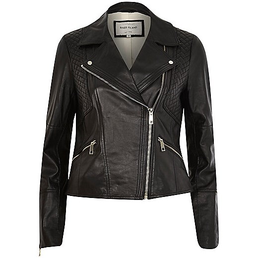 Black leather quilted biker jacket river-island  kurtki