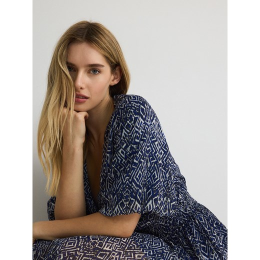 Reserved - Sukienka z bufkami - niebieski Reserved L Reserved